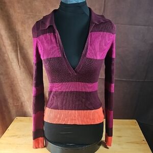 House of Harlow 1960 V-Neck Sweater - Burgundy and Coral